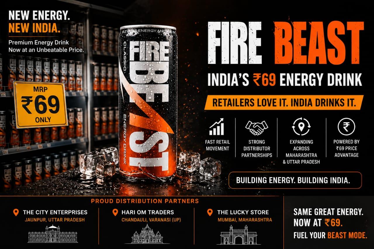 India’s ₹69 Energy Drink Fire Beast Sees Rapid Retail Demand, Expands Across Maharashtra and Uttar Pradesh