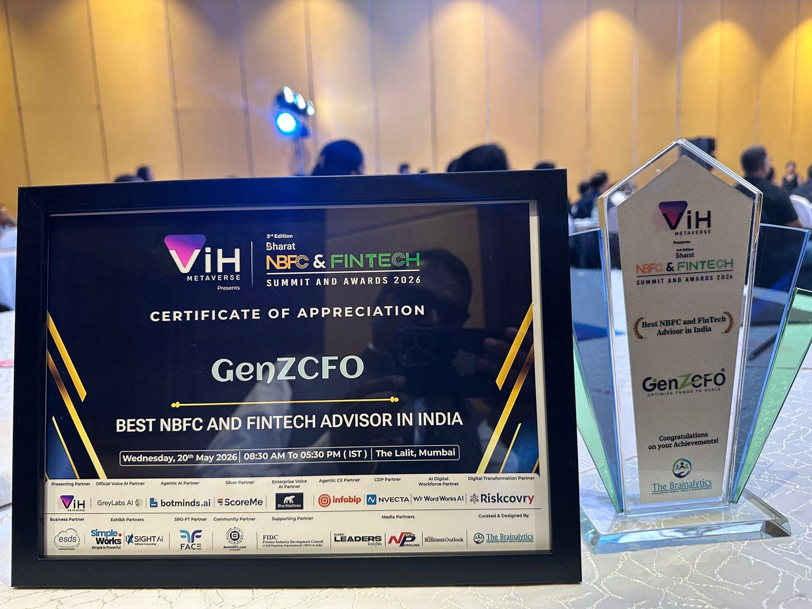 GenZCFO Wins Prestigious ‘Best NBFC & FinTech Advisor in India 2026’ Award at Bharat NBFC & Fintech Summit