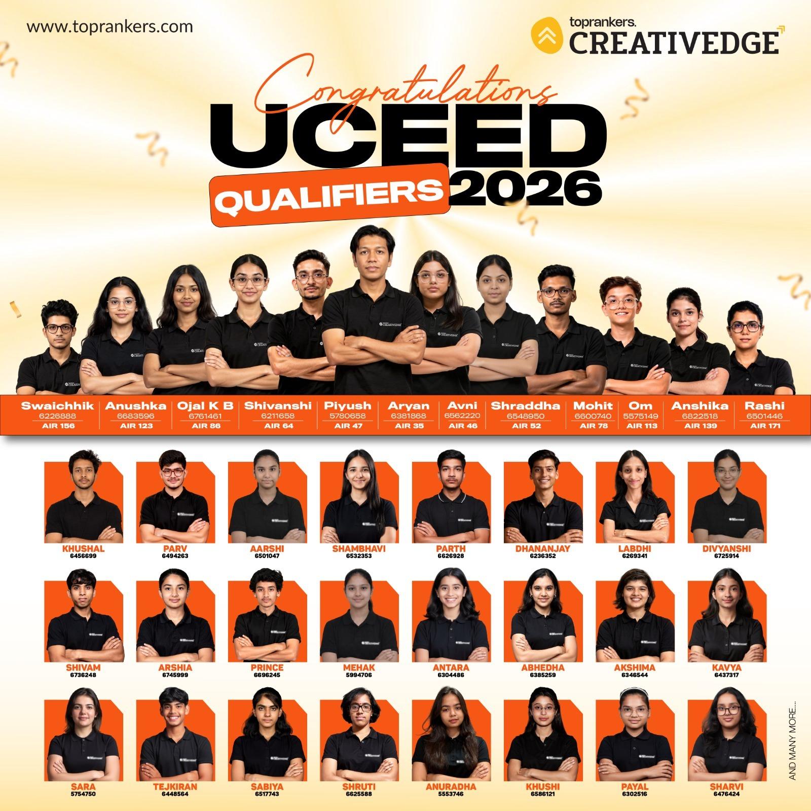 Creative Edge by Toprankers Announces UCEED 2026 Results: 7 Students Secure AIR Under 100, Nearly Half the Batch Qualifies