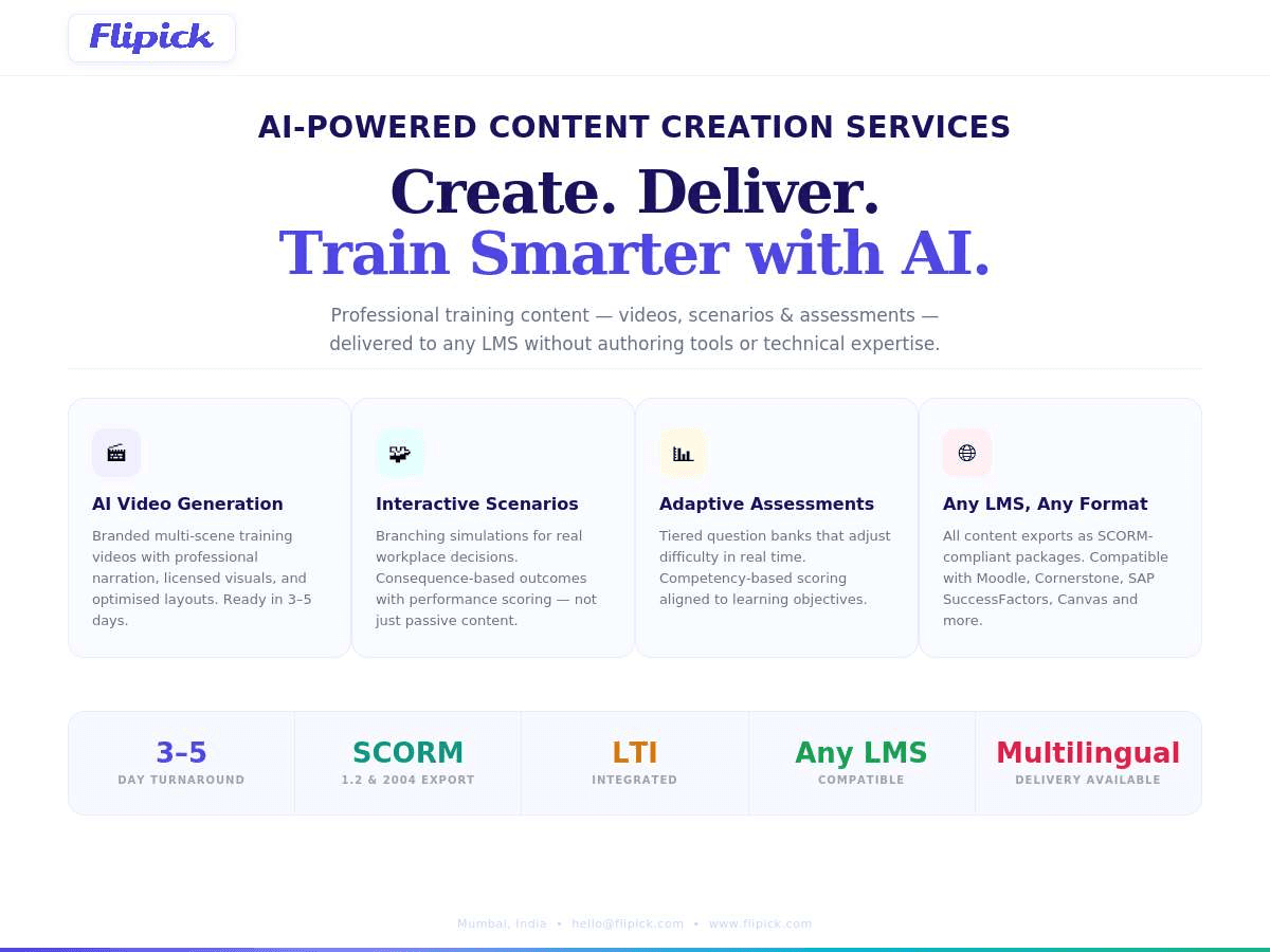 Flipick Launches AI-Powered Training Content Creation Services for Any LMS
