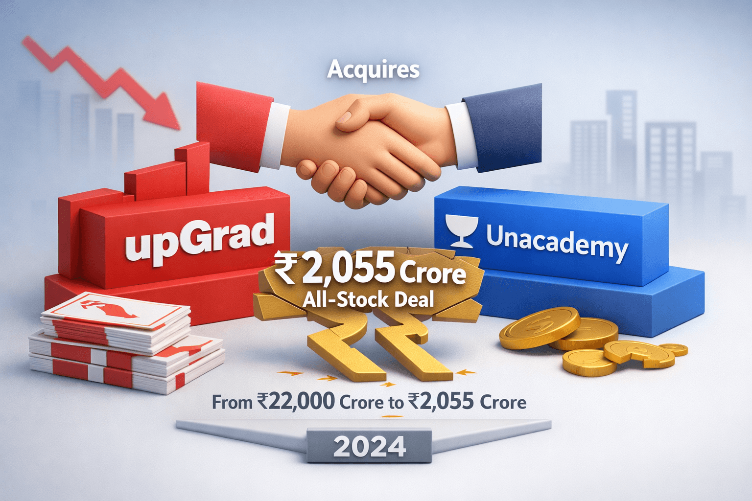 Unacademy Acquired by upGrad at ₹2,055 Crore — A 90%+ Valuation Crash from Its 2021 Peak