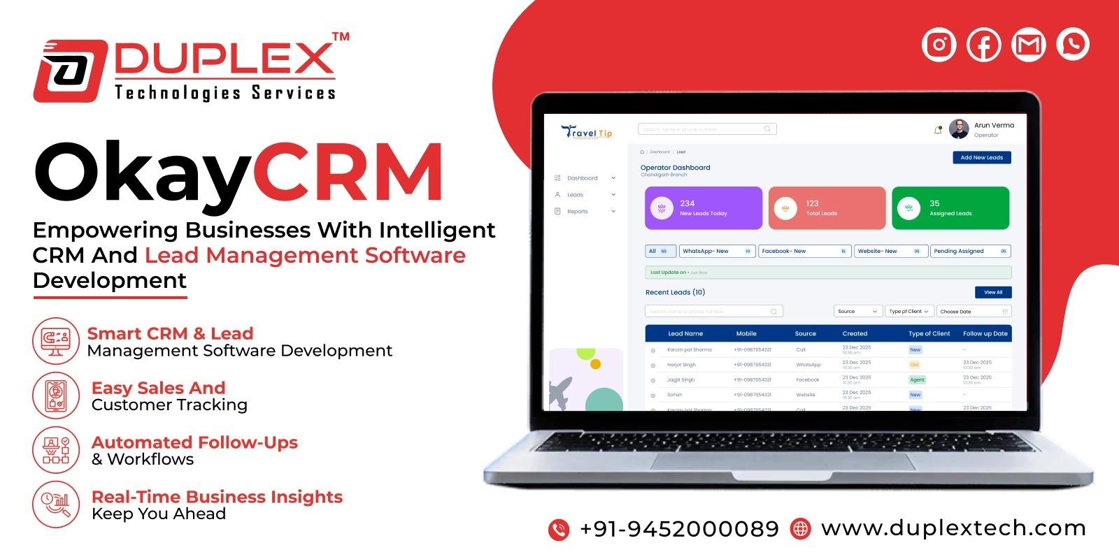 Duplex Technologies Empowering Businesses with Intelligent CRM and Lead Management Software: OkayCRM
